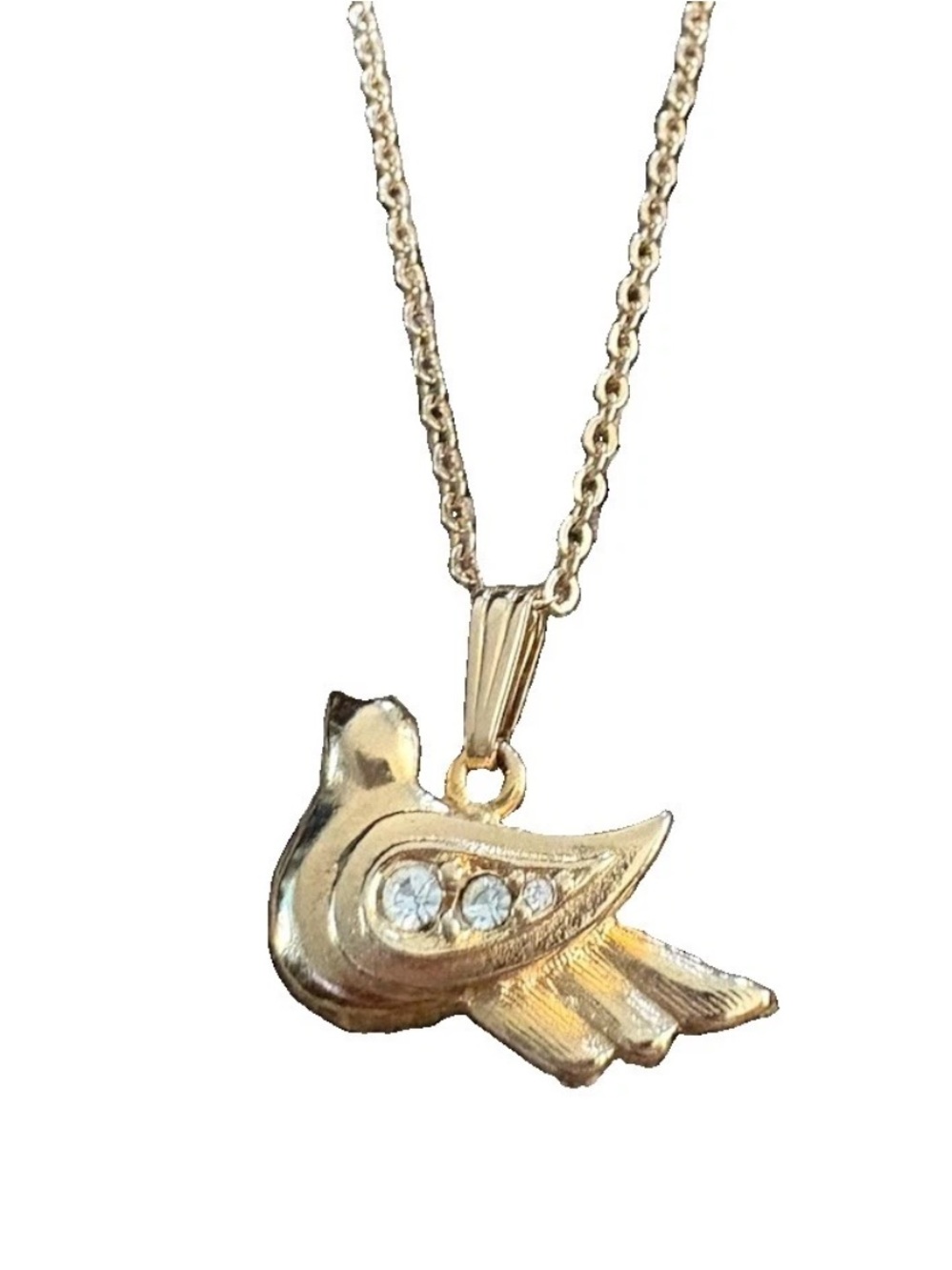 Vintage Avon Gold Bird Pendant Necklace with Crystal Accents